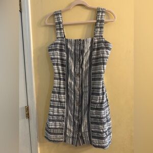 Roxy Striped Button-Down Dress in Gray and White